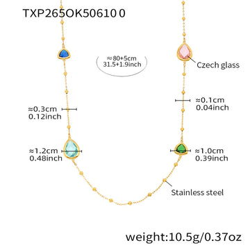 Txp265-Gold Mixed Colored Glass Stone Necklace 80 5cm