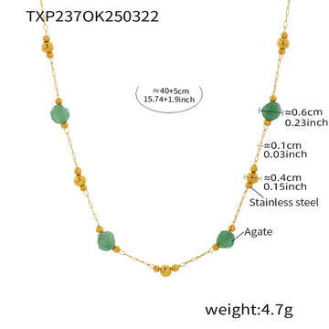 Txp237-Round Beads Green Natural Stone Necklace 40 5cm