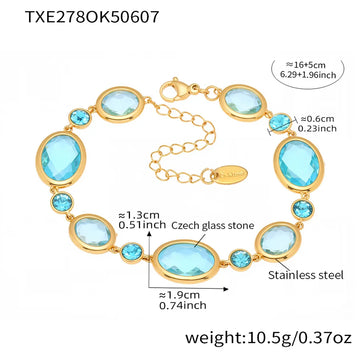 Txe278-Gold Blue Glass Stone Bracelet 16 5cm