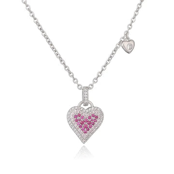 White Gold Color Rose Red Diamond Heart Necklace