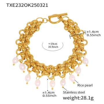 Txe232-Gold Shell Pearls Bracelet 16 5cm