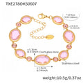  Txe278-Gold Pink Glass Stone Bracelet 16 5cm