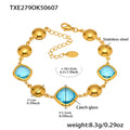  Txe279-Gold Blue Glass Stone Bracelet 16 5cm