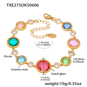 Txe275-Gold Mixed Colored Glass Stone Bracelet 16 5cm