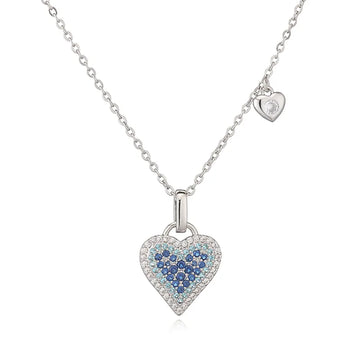 White Gold Color Blue Diamond Heart Necklace