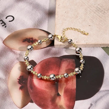 White Gold Color 8mm round Beads Spiral Pattern Small Beads round Beads Bracelet (Gold & White Gold Color)【String Length: 180+50mm】