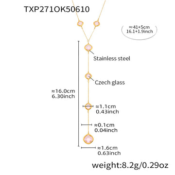 Txp271-Gold Pink Glass Stone Necklace 41 5cm