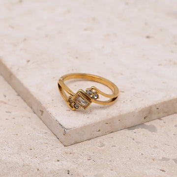 Square Rhinestone Three-Layer Ring (Gold)