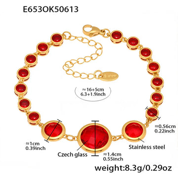 E653-Gold Red Glass Stone Bracelet 16 5cm