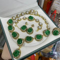  Resin Clay Flower Oval Ring Bracelet Earrings and Necklace Set (Gold)