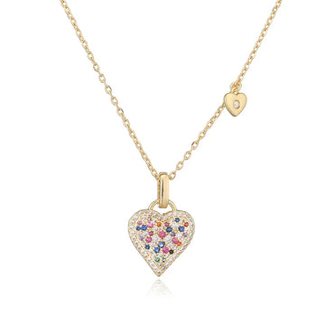 Gold Colorful Crystals Heart Necklace