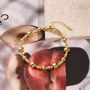 Gold 8mm round Beads Spiral Pattern Small Beads round Beads Bracelet (Gold)【String Length: 180+50mm】