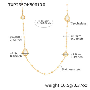 Txp265-Gold White Glass Stone Necklace 80 5cm