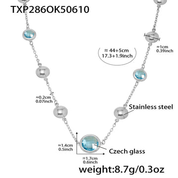 Txp286-Steel Blue Glass Stone Necklace 44 5cm