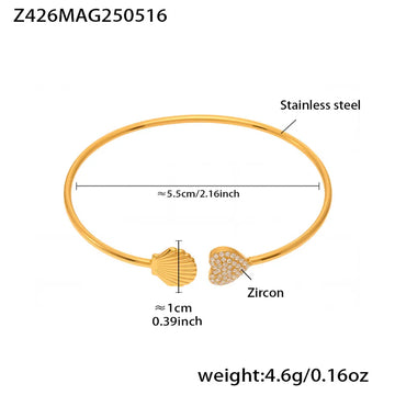 Z426-Gold 5A Zircon Shell Loving Heart with Opening Bracelet