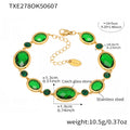  Txe278-Gold Green Glass Stone Bracelet 16 5cm