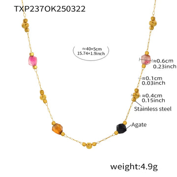 Txp237-Square Mixed Color Natural Stone Necklace 40 5cm
