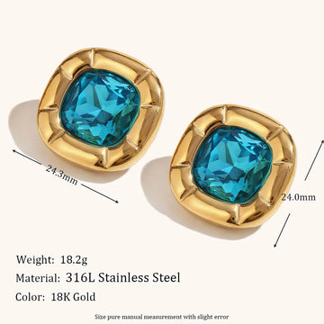 Ear Studs-Golden-Blue Zirconium
