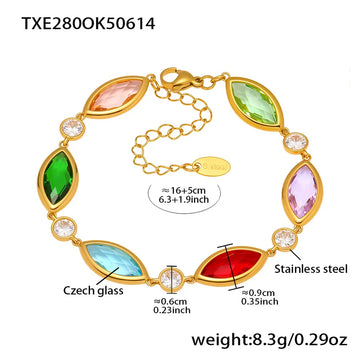 Txe280-Gold Mixed Colored Glass Stone Bracelet 16 5cm