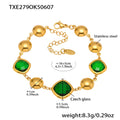  Txe279-Gold Green Glass Stone Bracelet 16 5cm
