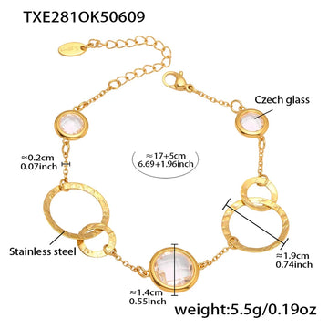 Txe281-Gold White Glass Stone Bracelet 16 5cm
