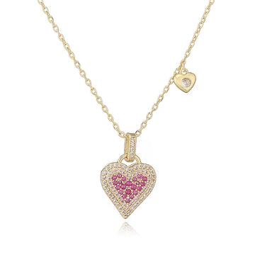 Gold Rose Red Diamond Heart Necklace