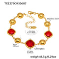  Txe279-Gold Red Glass Stone Bracelet 16 5cm