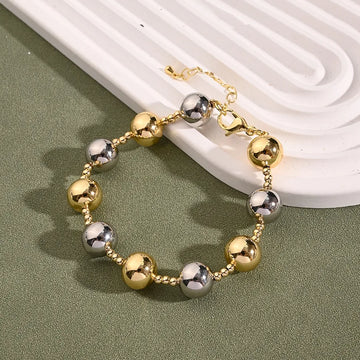 12mm Large round Beads Bracelet (Gold & White Gold Color)【String Length: 205+50mm】