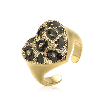 Golden Leopard Print Love Heart-Shaped Ring 1