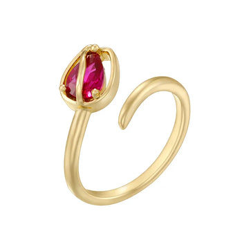 Gold Rose Red Diamond Flower Core Ring