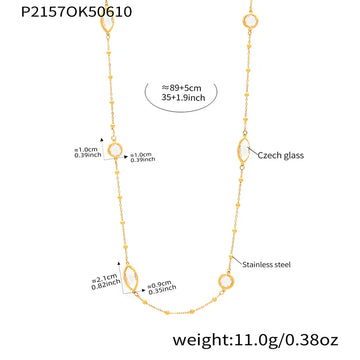 P2157-Gold White Glass Stone Necklace 89 5cm