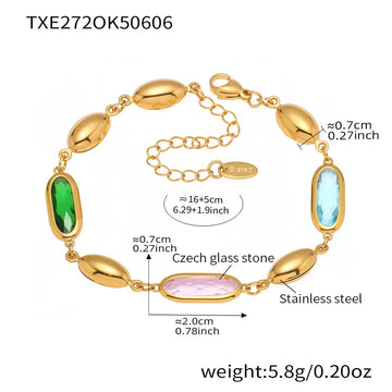 Txe272-Gold Mixed Colored Glass Stone Bracelet 16 5cm