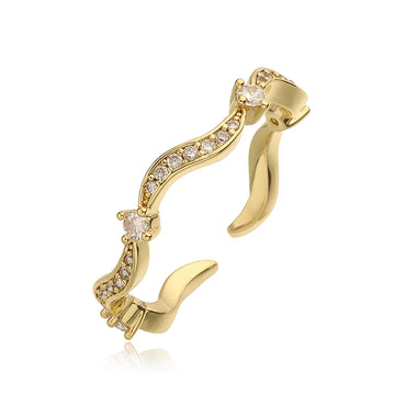 Gold White Diamond Wave Ring