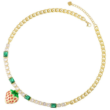 Vl633 Gold Lvzuan Strawberry Necklace