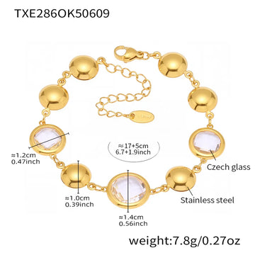 Txe286-Gold White Glass Stone Bracelet 16 5cm