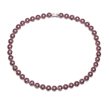 White Gold Color Rose Red Diamond Necklace