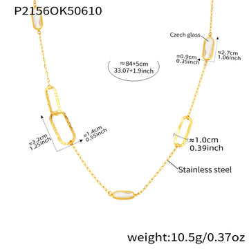 P2156-Gold White Glass Stone Necklace 84 5cm