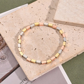 6x3mm Light Gold Rectangular Elastic Bracelet (White Gold Color & Gold & Rose Gold) [Inner Diameter: 50mm]