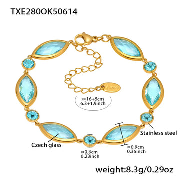 Txe280-Gold Blue Glass Stone Bracelet 16 5cm