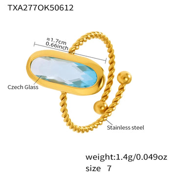 Txa277-Gold Light Blue Glass Stone Ring