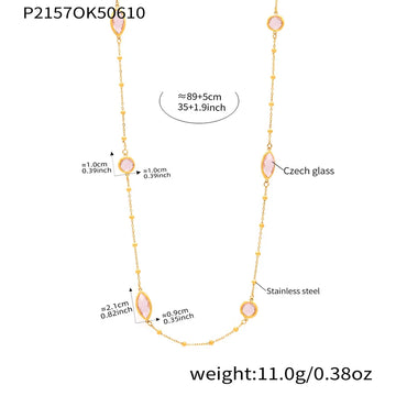 P2157-Gold Pink Glass Stone Necklace 89 5cm