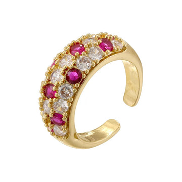 Gold Rose Red Rhinestone Ring