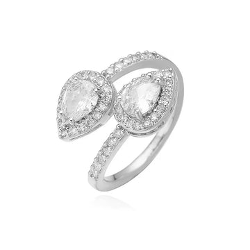 White Gold Color White Diamond Double Water Drop Ring